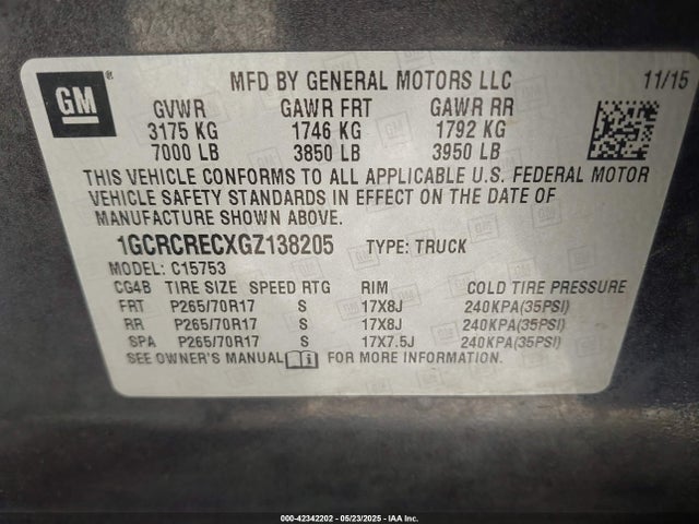 1GCRCRECXGZ138205 Chevrolet Silverado 1500 1lt