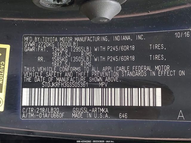 2016 TOYOTA HIGHLANDER 5TDJKRFH3GS505361 Photo 8