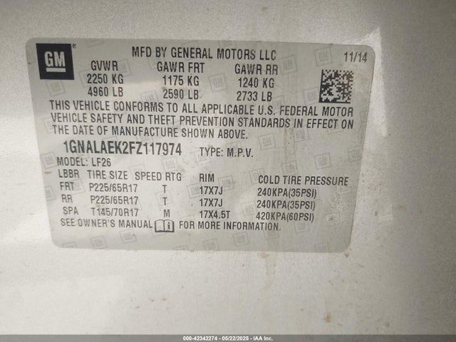 Chevrolet EQUINOX LS 2015 1GNALAEK2FZ117974 Image 9