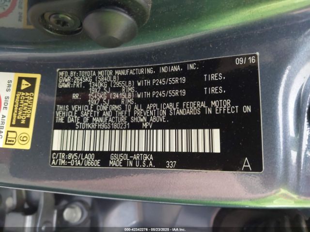 5TDYKRFH9GS180231 Toyota Highlander Limited Platinum V6