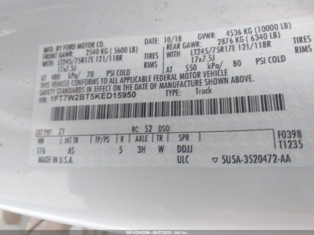 1FT7W2BT5KED15950 Ford F-250 Xl