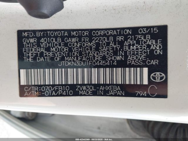 JTDKN3DU1F0445414 Toyota Prius Five/four/persona Series Special Edition/three/two