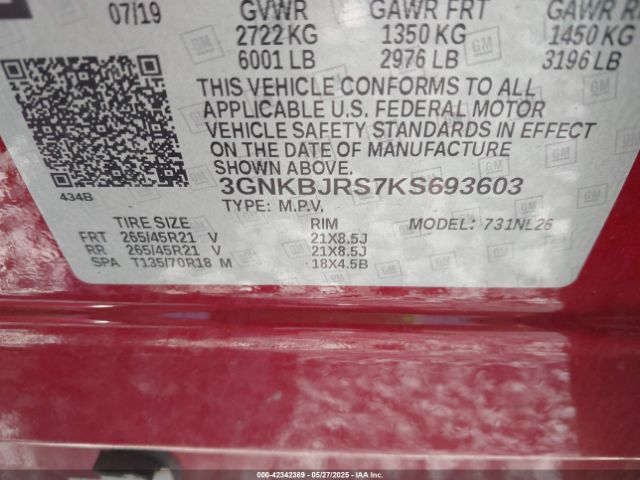 3GNKBJRS7KS693603 Chevrolet BLAZER RS