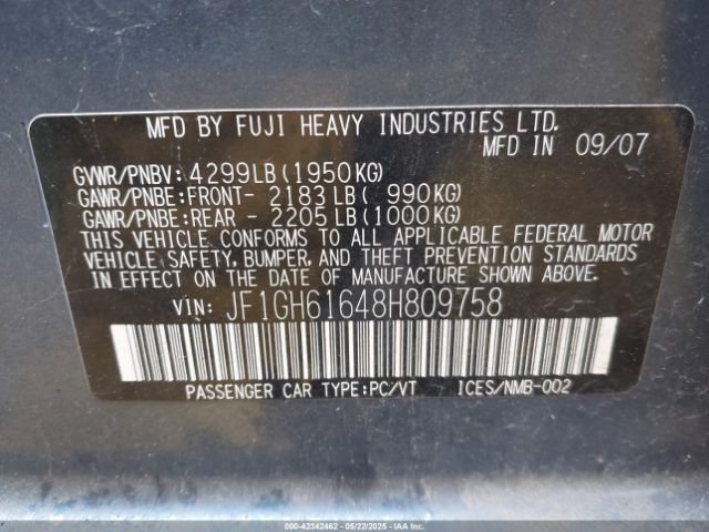 2008 SUBARU IMPREZA JF1GH61648H809758 Photo 8