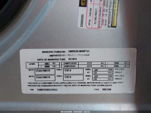 1C6RR7GT8ES250322 RAM 1500 Slt