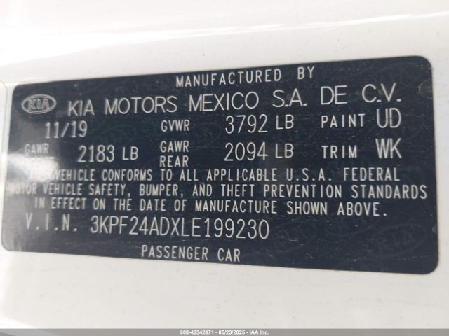 3KPF24ADXLE199230 KIA Forte Lxs