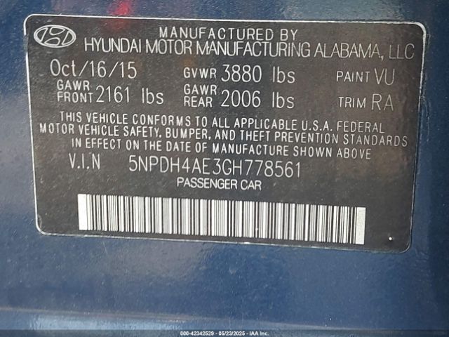 5NPDH4AE3GH778561 Hyundai ELANTRA SE