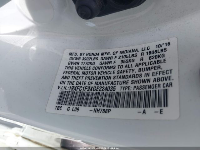 2016 HONDA CIVIC 19XFC1F9XGE224035 Photo 8