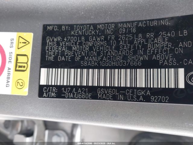 58ABK1GG0HU037666 Lexus ES 350