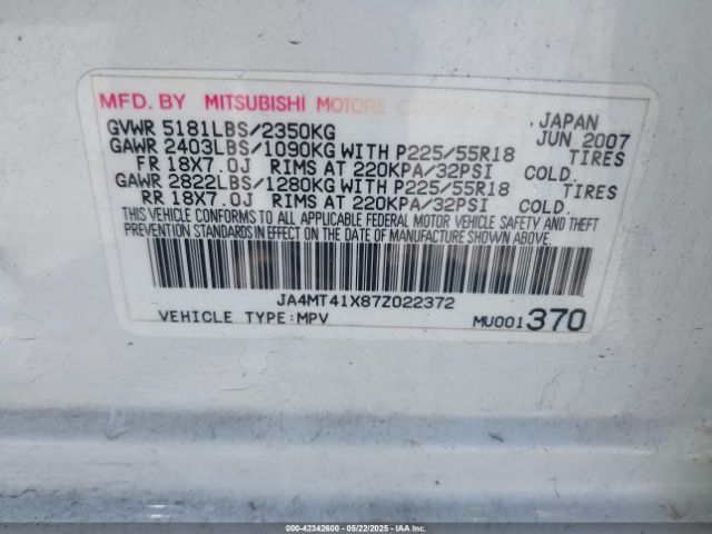 2007 MITSUBISHI OUTLANDER JA4MT41X87Z022372 Photo 8