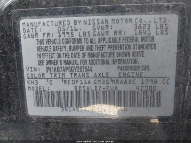 3N1AB7AP6GY287544 Nissan SENTRA SV