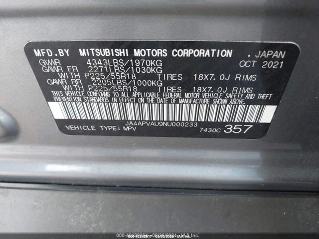 2022 MITSUBISHI OUTLANDER SPORT JA4APVAU9NU000233 Photo 8