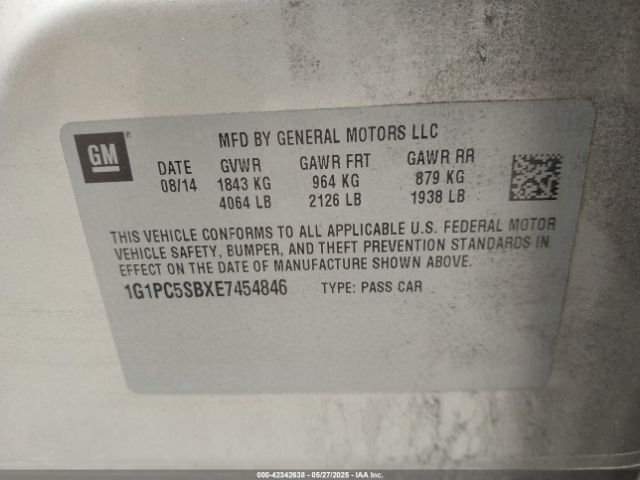 1G1PC5SBXE7454846 Chevrolet Cruze 1lt Auto
