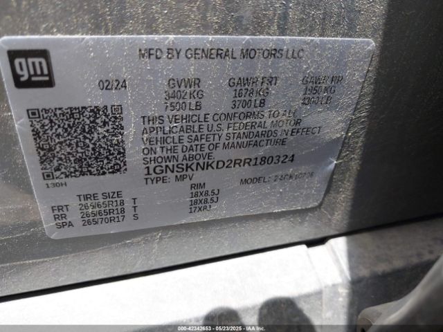 1GNSKNKD2RR180324 Chevrolet Tahoe 4wd Lt