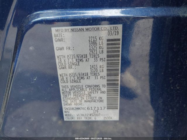 2019 NISSAN PATHFINDER 5N1DR2MM7KC617117 Photo 8