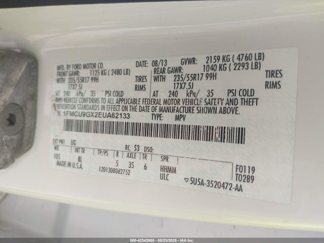 1FMCU9GX2EUA62133 Ford 2014