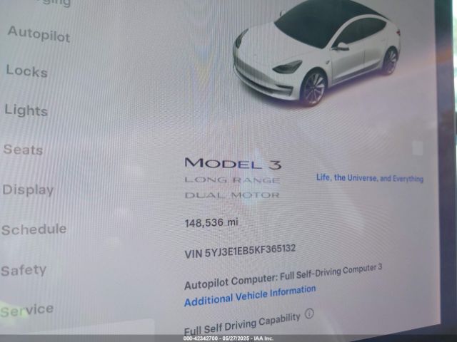 5YJ3E1EB5KF365132 Tesla Model 3 Long Range/performance