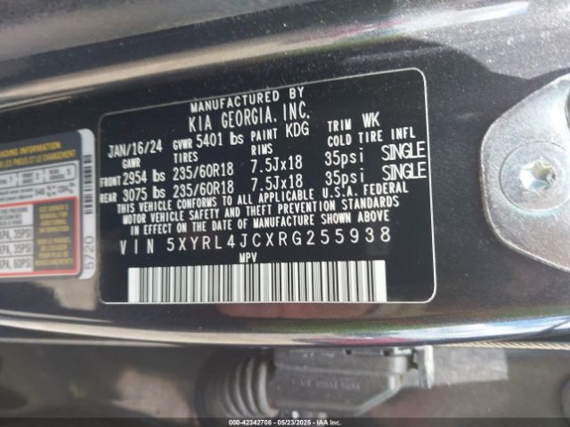 5XYRL4JCXRG255938 KIA SORENTO S