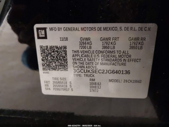 3GCUKSEC2JG640136 Chevrolet Silverado 1500 2lz