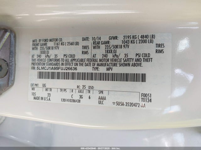 5LMCJ1A95FUJ26636 Lincoln 2015