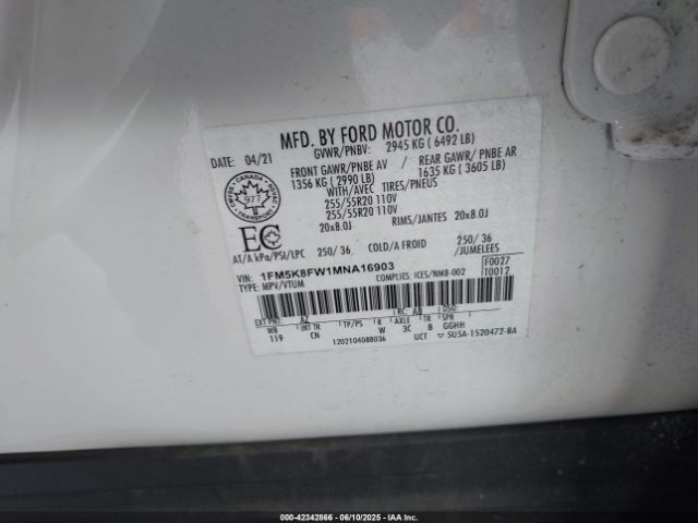 2021 FORD EXPLORER 1FM5K8FW1MNA16903 Photo 8