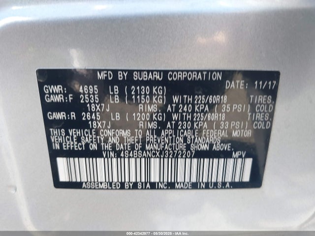 4S4BSANCXJ3272207 Subaru Outback 2.5i Limited