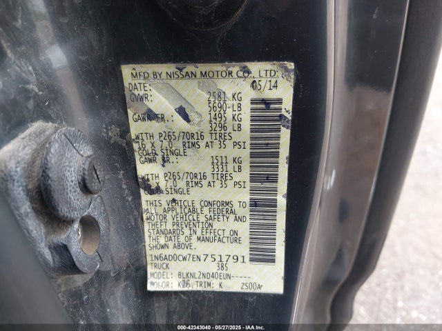 1N6AD0CW7EN751791 Nissan Frontier Sv