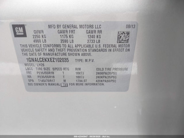 1GNALCEKXEZ102035 Chevrolet Equinox 2lt