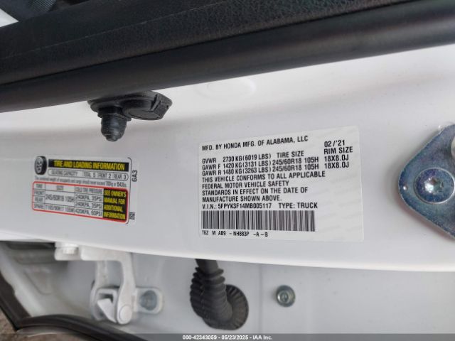 5FPYK3F14MB005117 Honda Ridgeline Awd Sport