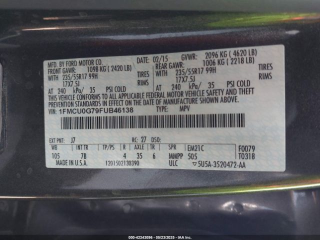 1FMCU0G79FUB46138 Ford ESCAPE SE