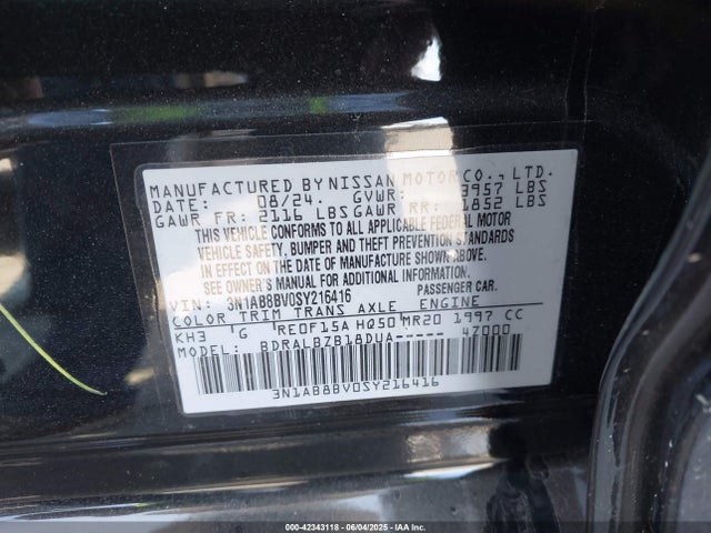 3N1AB8BV0SY216416 Nissan Sentra