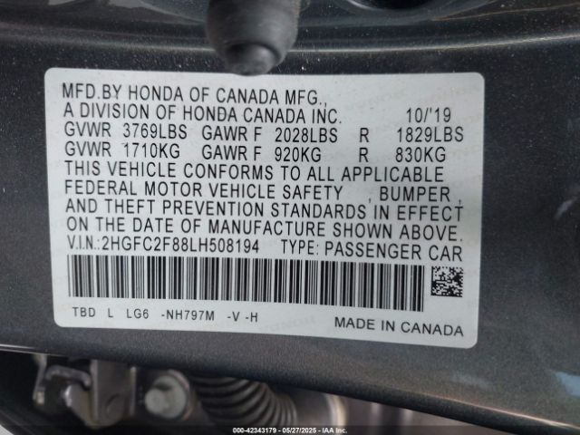 2HGFC2F88LH508194 Honda Civic Sport