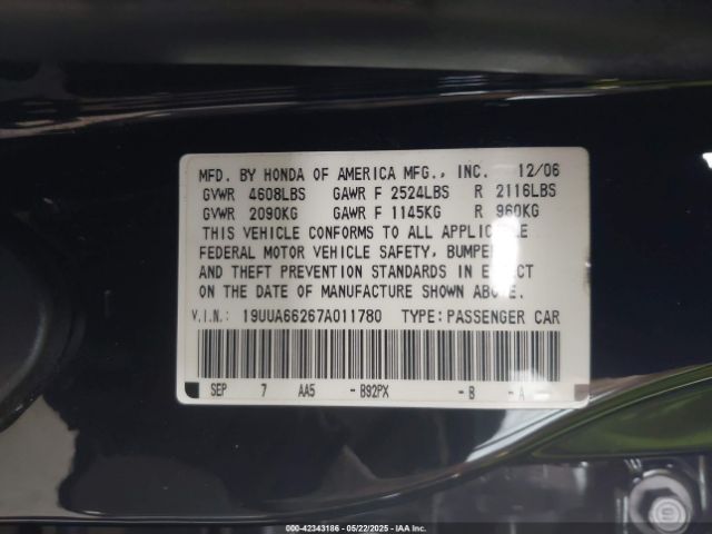 2007 ACURA TL 19UUA66267A011780 Photo 8