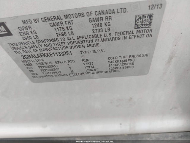 2GNALAEKXE1139261 Chevrolet EQUINOX LS