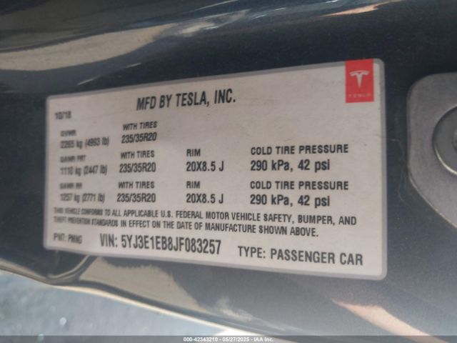 2018 TESLA MODEL 3 5YJ3E1EB8JF083257 Photo 8
