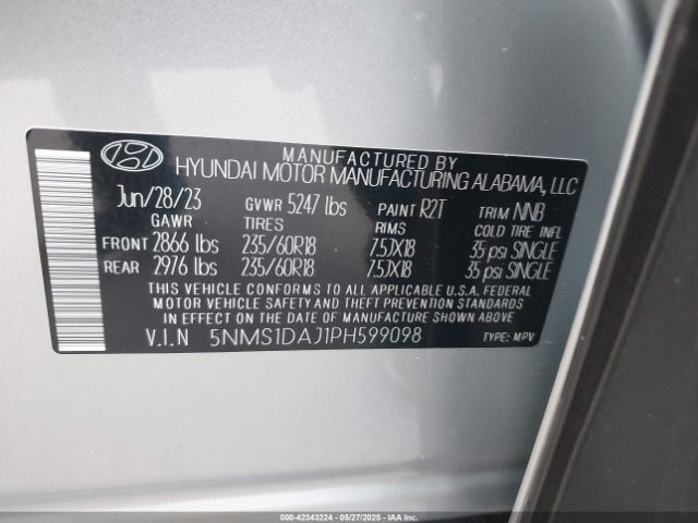 5NMS1DAJ1PH599098 Hyundai gdi theta iii