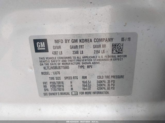 KL7CJNSB8JB715665 Chevrolet luv - mfi, variable valve timing, e85 max, alum