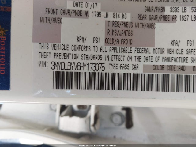 3MYDLBYV6HY173075 Toyota YARIS IA