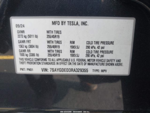 2024 TESLA MODEL Y 7SAYGDED3RA329355 Photo 8
