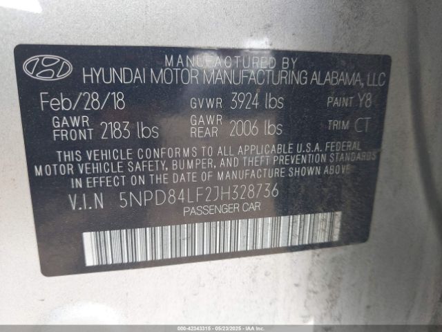 5NPD84LF2JH328736 Hyundai Elantra Value Edition