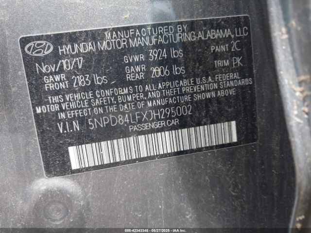 5NPD84LFXJH295002 Hyundai ELANTRA SEL