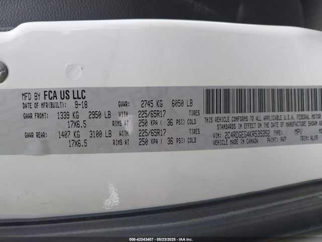 2C4RDGEG4KR535352 Dodge Grand Caravan Gt