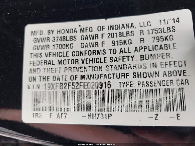 Honda r18z1 2015 19XFB2F52FE020916 Image 9