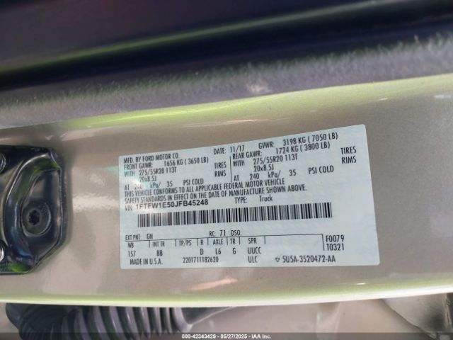 1FTFW1E50JFB45248 Ford F-150 Platinum
