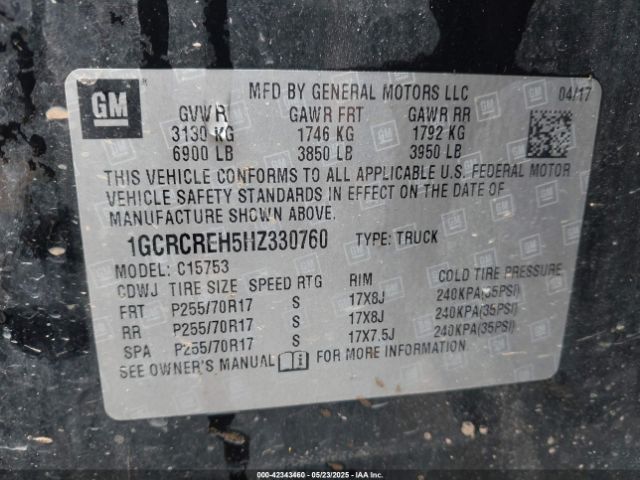 2017 CHEVROLET SILVERADO 1500 1GCRCREH5HZ330760 Photo 8