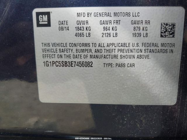 1G1PC5SB3E7456082 Chevrolet CRUZE LT