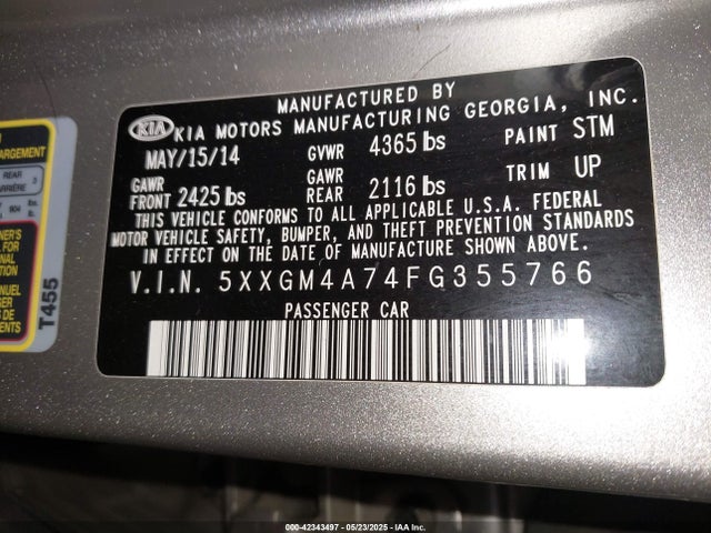 5XXGM4A74FG355766 KIA Optima Lx