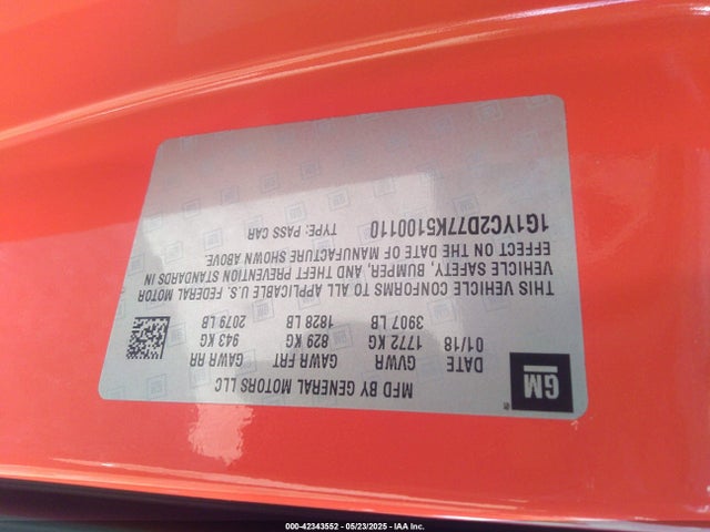 Chevrolet lt1 - direct injection, afm, variable valve timing, high output, alum 2019 1G1YC2D77K5100110 Image 9