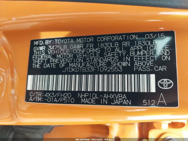 JTDKDTB33F1092553 Toyota Prius C Four/one/three/two