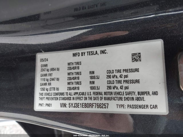 2024 TESLA MODEL 3 5YJ3E1EB0RF766257 Photo 8
